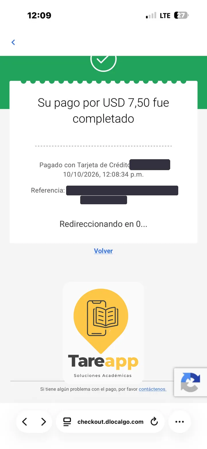 Comprobante de pago de un estudiante de Ecuador, 10 de octubre de 2026